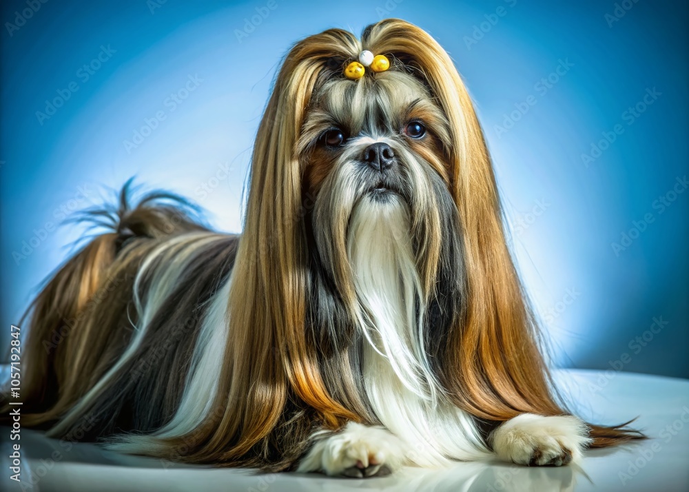 Surreal Shih Tzu with Long Silky Hair on a Solid White Background for Pet Lovers and Dog Enthusiasts Surreal Shih Tzu with Long Silky Hair on a Solid White Background for Pet Lovers and Dog Enthusiasts