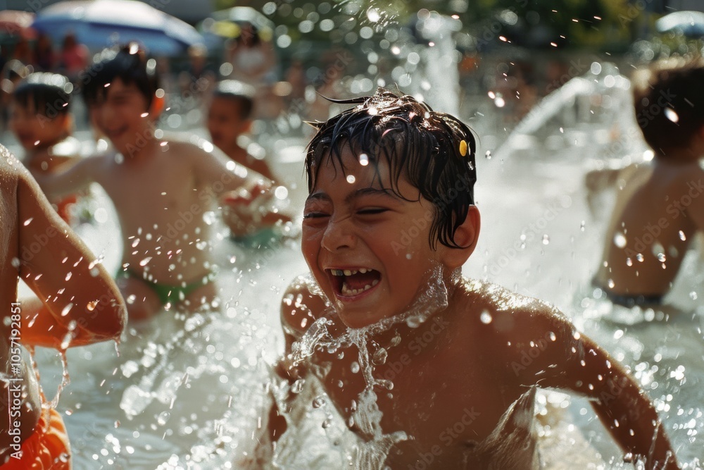 Children joyfully splashing in a summer fountain bring vibrant energy and pure laughter, capturing the essence of carefree childhood. Children joyfully splashing in a summer fountain bring vibrant energy and pure laughter, capturing the essence of carefree childhood.
