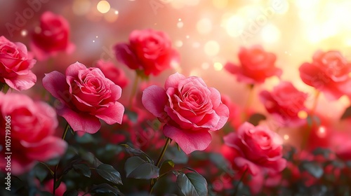 Fototapeta Naklejka Na Ścianę i Meble -  A bunch of pink roses in a field of flowers