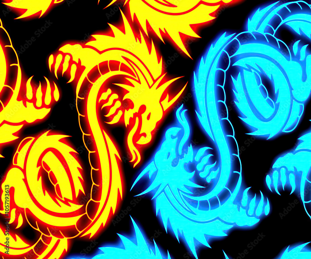 Fire dragons texture on a black background Fire dragons texture on a black background
