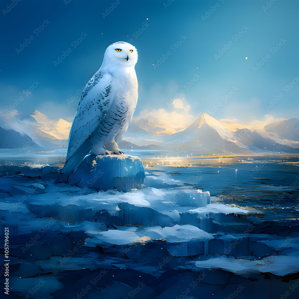 snowy owl on the island of island. Generative AI snowy owl on the island of island. Generative AI