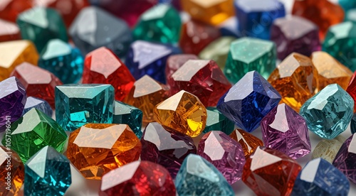 Close-up of Many Colorful Faceted Gemstones and Crystals