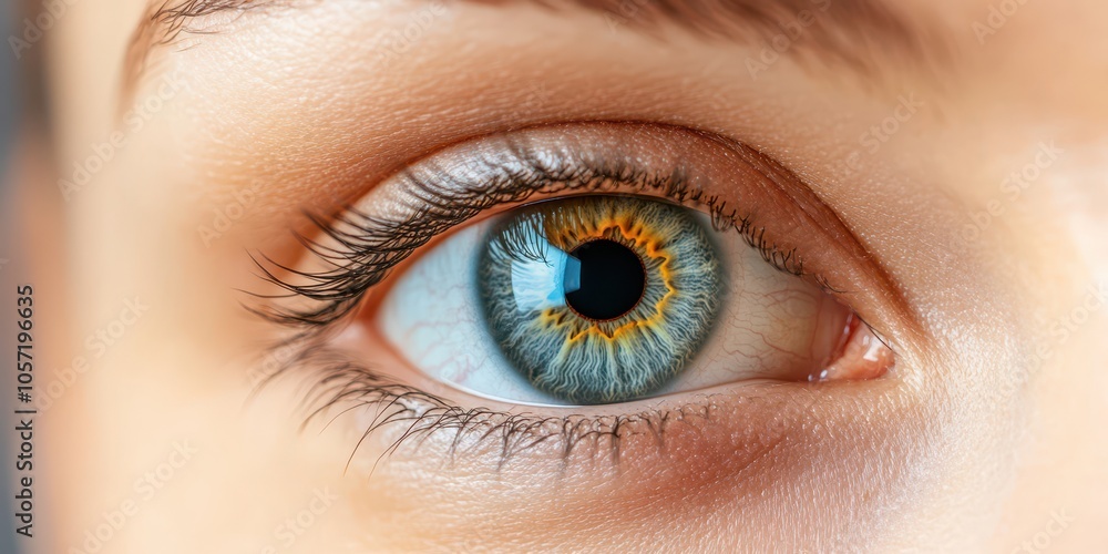 Close-up of a human eye, highlighting intricate iris and sclera details with precision. High resolution image showcasing clarity. Close-up of a human eye, highlighting intricate iris and sclera details with precision. High resolution image showcasing clarity.