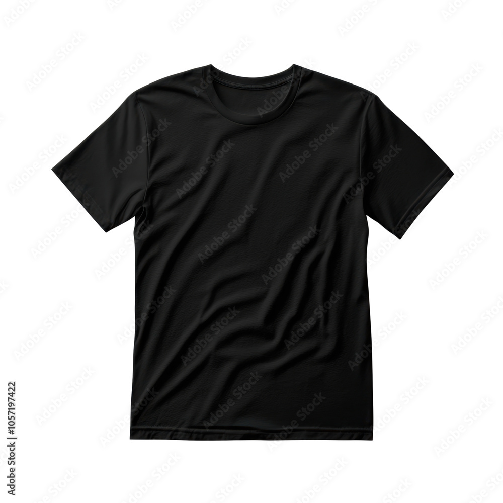 A plain black t-shirt displayed flatly Isolated on Transparent or white Background A plain black t-shirt displayed flatly Isolated on Transparent or white Background
