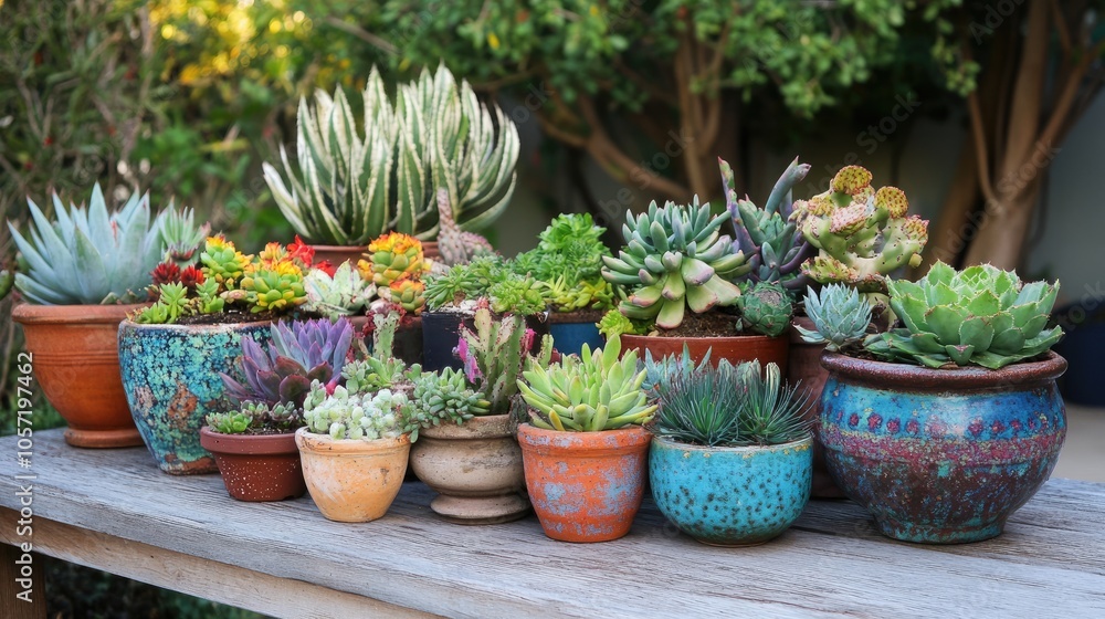 Colorful Collection of Succulent Plants in Pots Colorful Collection of Succulent Plants in Pots