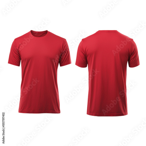 A simple red t-shirt displayed from the front and back, featuring a classic crew neck design, isolated on a white background.