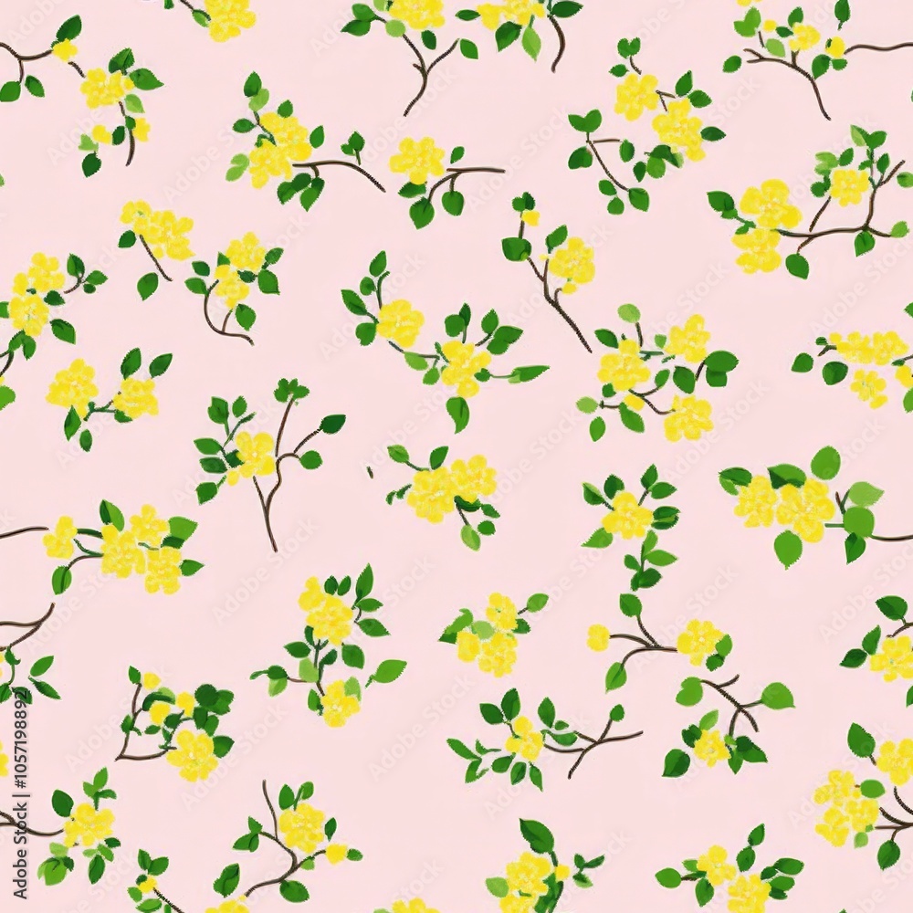 custom made wallpaper toronto digitalA small floral pattern on a light pink background, with small flowers in yellow and green.