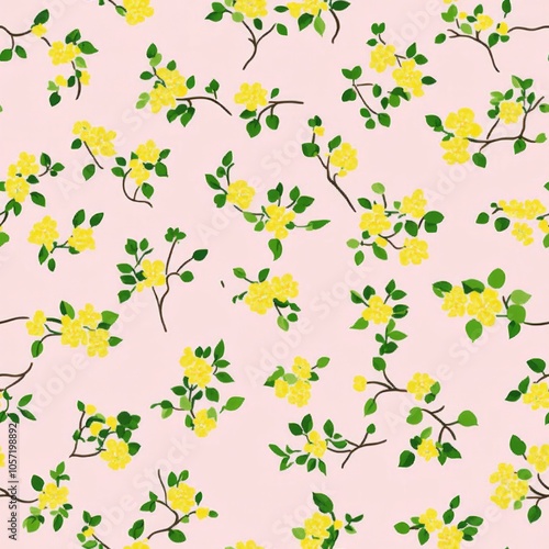 Wallpaper Mural A small floral pattern on a light pink background, with small flowers in yellow and green.  Torontodigital.ca