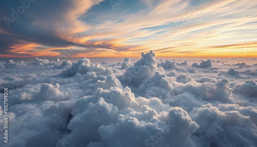 Stunning Turbulent Mammatus Clouds Spotted At Sunset. Aerial Shot isolated with white shades, png photo