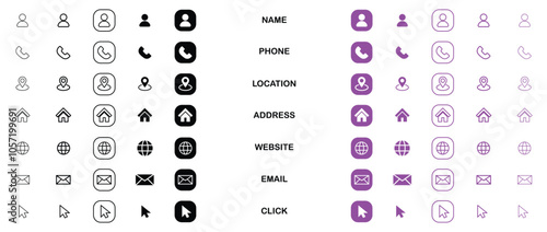 Collection of business card icons in various styles