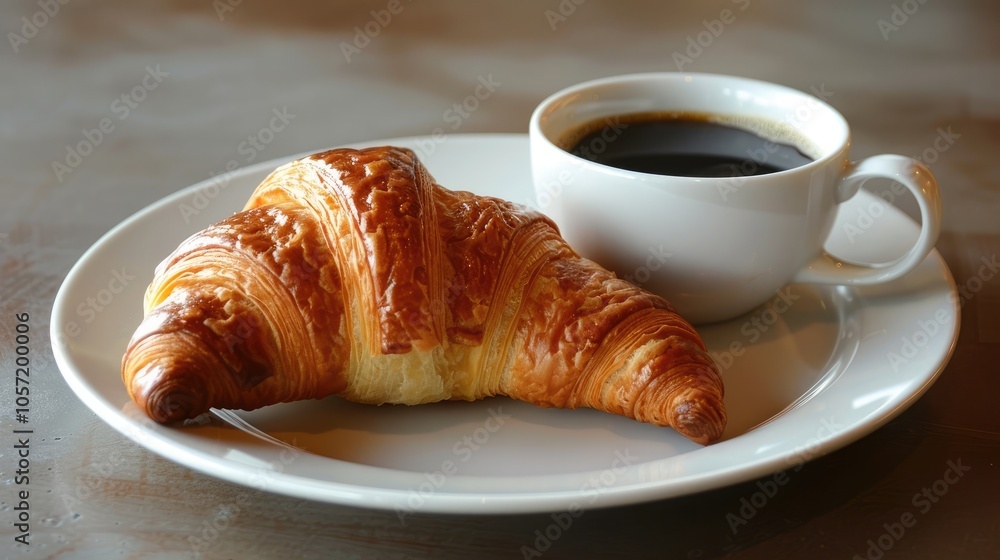 Croissant accompanied by coffee cup Croissant accompanied by coffee cup