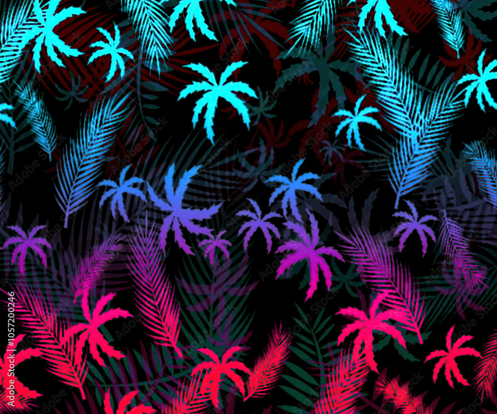 Neon palm trees tropics texture background Neon palm trees tropics texture background