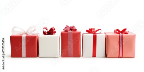 Colorful gift boxes with ribbons, perfect for celebrations and special occasions, white isolated background.
