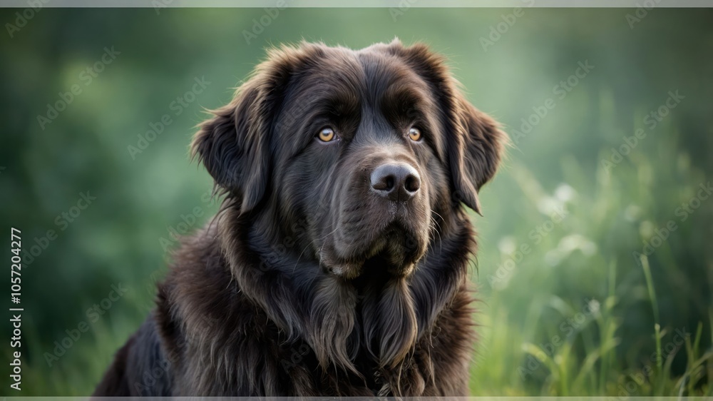 A close-up portrait of a Newfoundland dog with a soft expression in a natural setting. A close-up portrait of a Newfoundland dog with a soft expression in a natural setting.