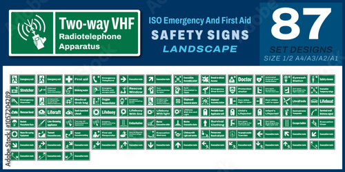 87 set iso emergency and first aid safety signs v51_two-way vhf radiotelephone apparatus_landscape size 1/2 a4,a3,a2,a1
