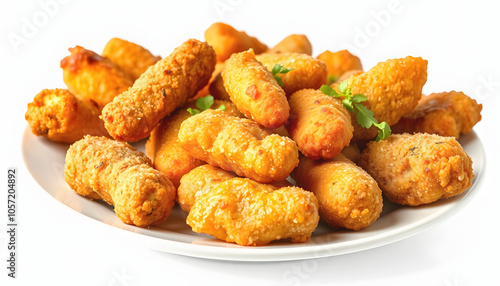 plate of various fried snacks isolated with white shades, png