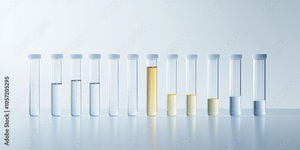 Full test tubes arranged neatly against a solid light background, showcasing various chemical solutions used in scientific research. Full test tubes arranged neatly against a solid light background, showcasing various chemical solutions used in scientific research.
