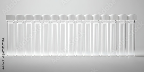 Unbranded test tubes neatly arranged on a white background, highlighting simplicity and versatility in scientific tools.