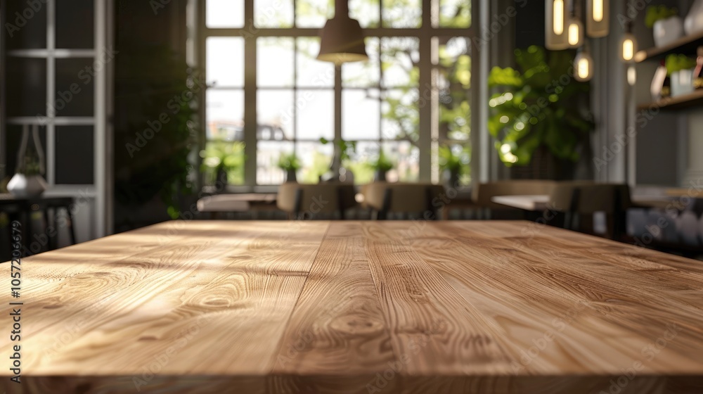 Wooden table in modern restaurant setting with room for food promotions. Wooden table in modern restaurant setting with room for food promotions.