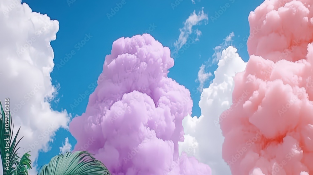 Fototapeta premium Pink and Purple Clouds in a Blue Sky with Palm Trees