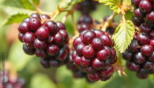 Unripe bright purple blackberries in slight breeze, vertical image isolated with white shades, png