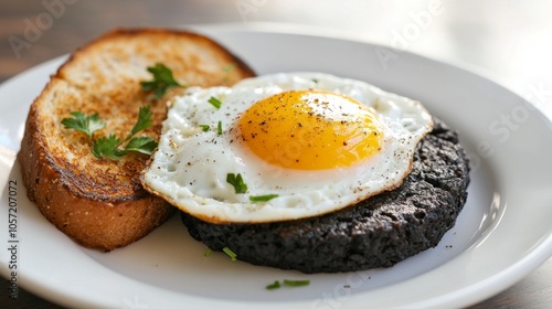 Black Pudding with Fried Egg - black pudding served with a fried egg and toast