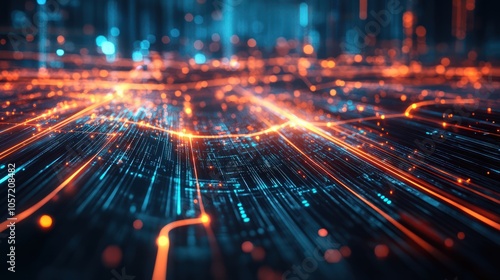 Futuristic data transfer concept with glowing abstract tech background