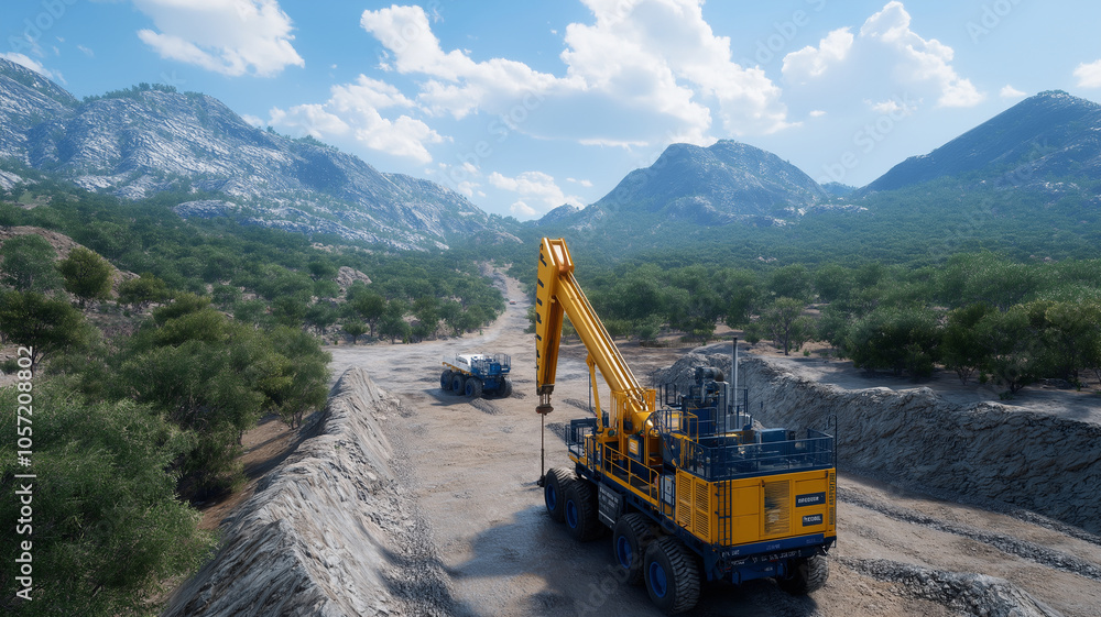 Futuristic oil extraction site with advanced machinery in mountainous area Futuristic oil extraction site with advanced machinery in mountainous area
