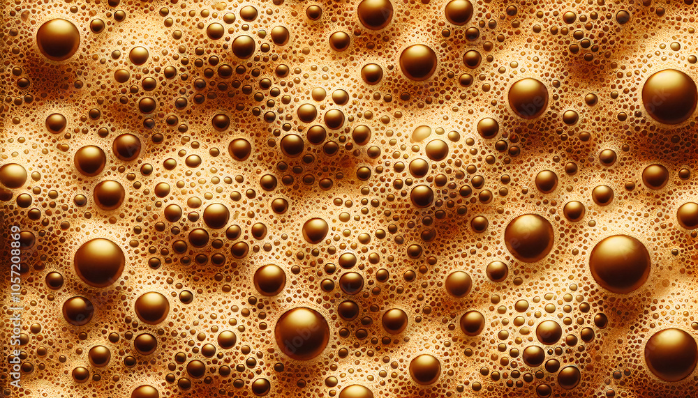 Close-up of golden bubbles forming a unique texture, resembling liquid gold Close-up of golden bubbles forming a unique texture, resembling liquid gold