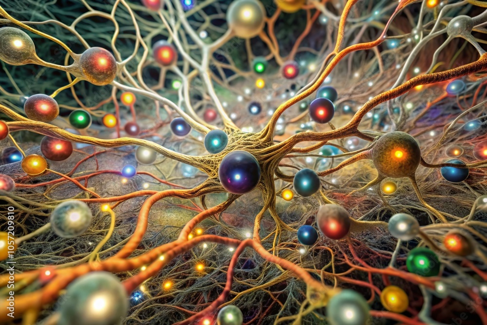 Obraz premium Vibrant Drone Photography of Colorful Neural Network Cells in Abstract Style