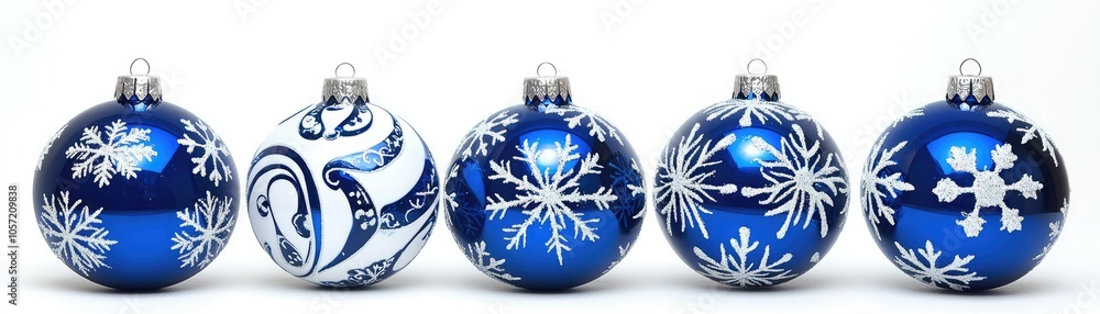 A collection of blue and white decorative Christmas ornaments featuring intricate snowflake designs, perfect for holiday decor. A collection of blue and white decorative Christmas ornaments featuring intricate snowflake designs, perfect for holiday decor.