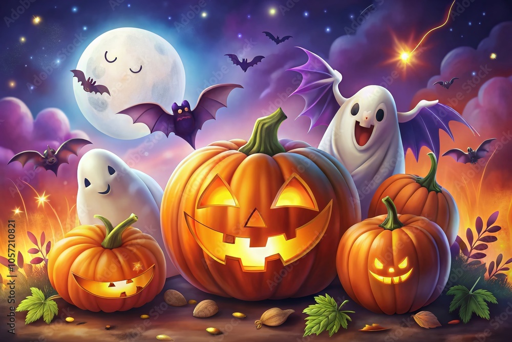 Vibrant Halloween Illustration with Spooky Elements for Festive Posters Vibrant Halloween Illustration with Spooky Elements for Festive Posters