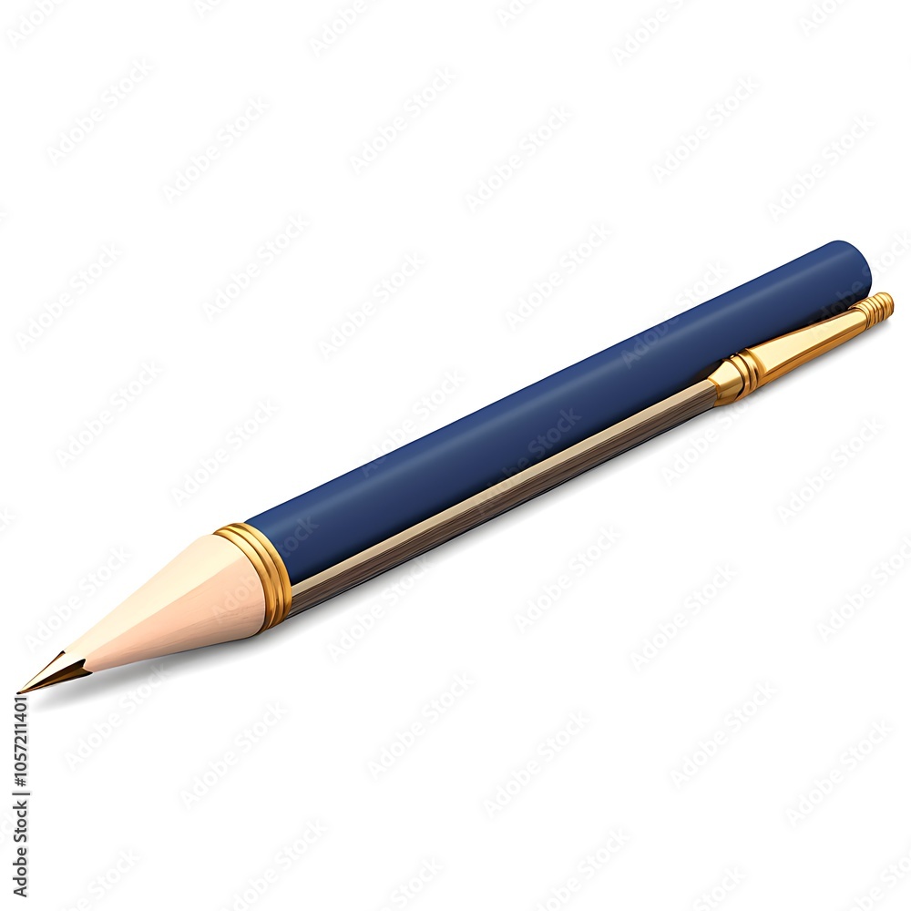 A blue and gold pencil with a sharp point and a metal cap. A blue and gold pencil with a sharp point and a metal cap.