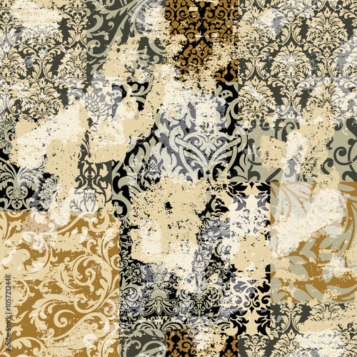 Abstract damask baroque floral patchwork wallpaper vintage vector seamless pattern for fabric shirt card cloth tablecloth pillow rug tapestry