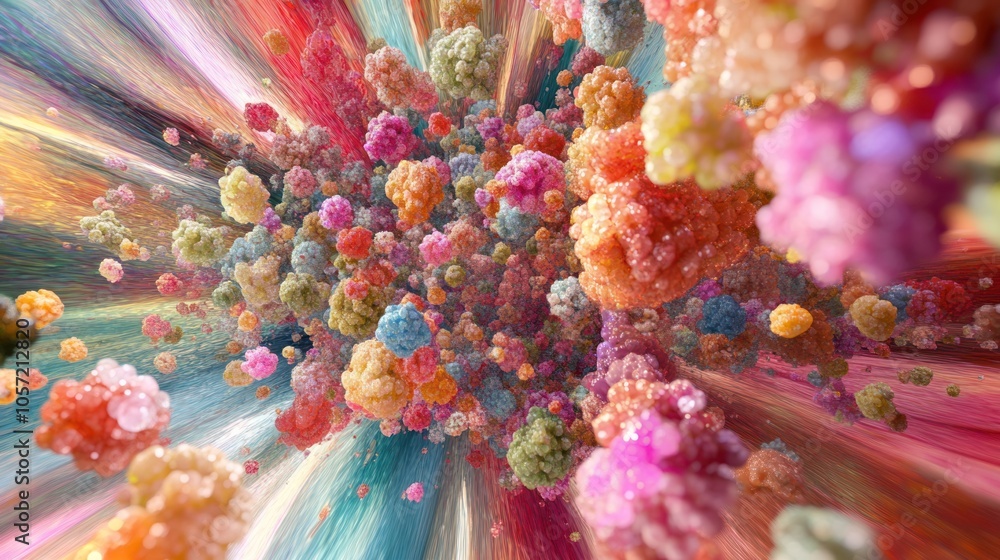 Fototapeta premium 3D color explosion with vibrant, floating particles and layers of depth in an abstract, dynamic scene
