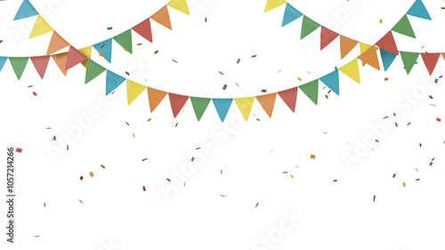 Fotografie Colorful bunting flag and confetti for party festive on transparent background