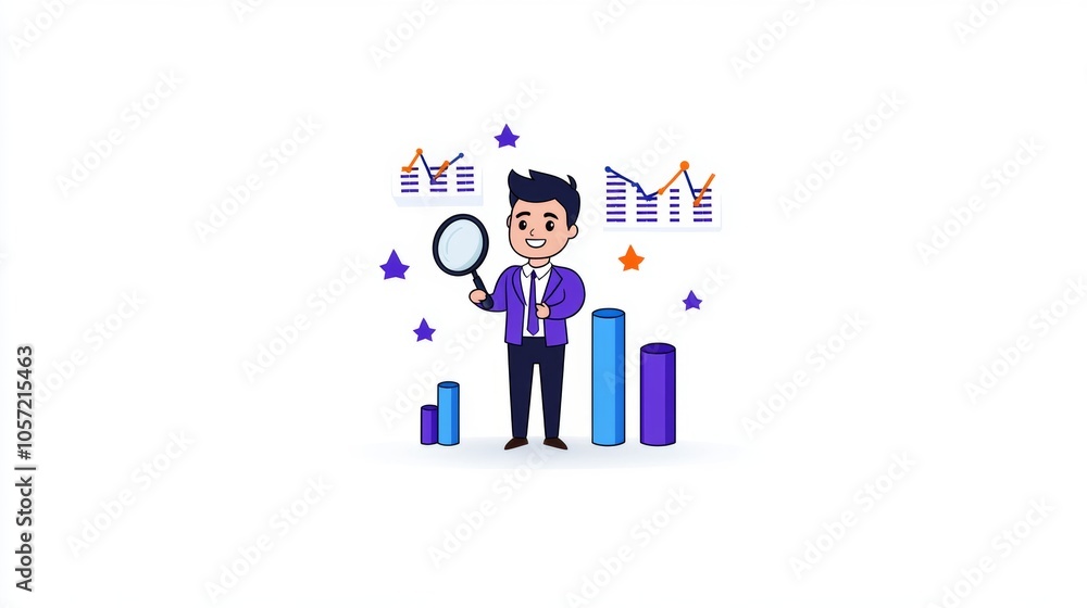 Businessman Analyzing Data with Magnifying Glass and Charts Businessman Analyzing Data with Magnifying Glass and Charts