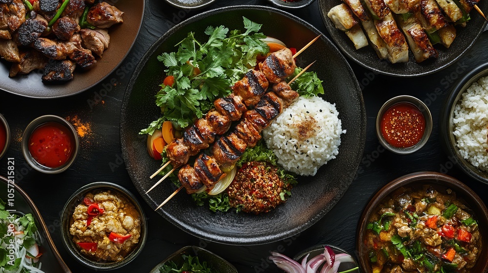 kebab in beautiful exquisite dishes in asian style kebab in beautiful exquisite dishes in asian style