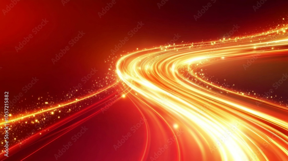 Red background, curved light track on the right side of the screen Red background, curved light track on the right side of the screen