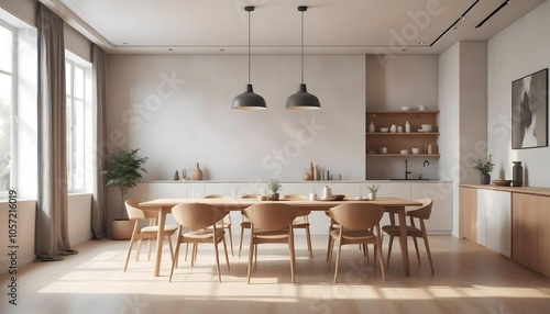 Minimalist Interior of dinning room 3 D rendering photo