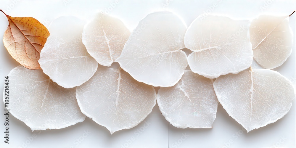 White Leaf Pattern with Brown Leaf on White Background Nature Minimalism White Leaf Pattern with Brown Leaf on White Background Nature Minimalism