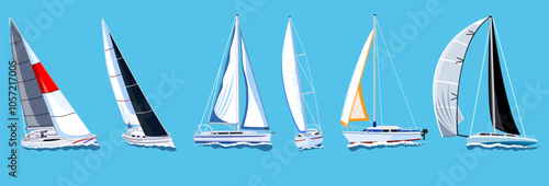 Sailboats set on blue