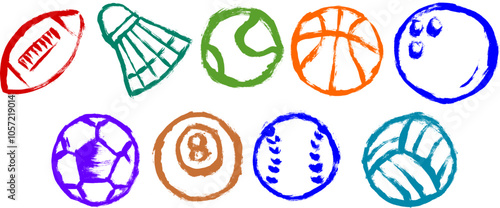 Sports Ball Related Icon Grunge Brush Stroke Drawing Vector Set