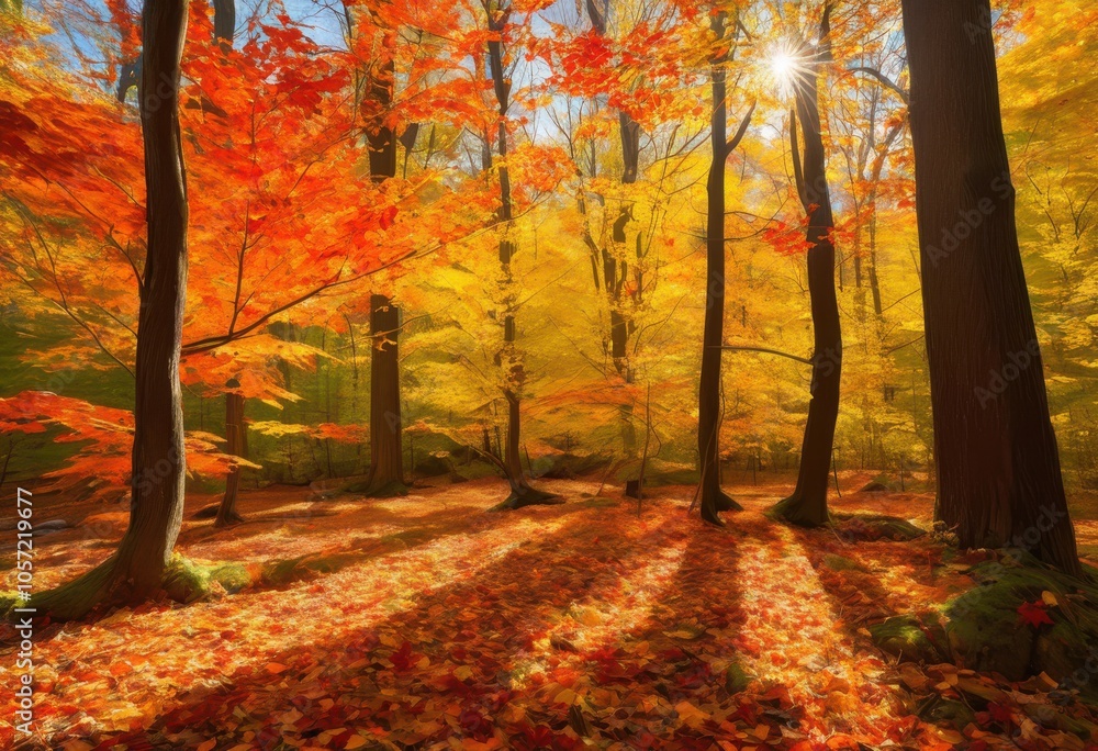 Obraz premium vibrant textures autumn foliage showcasing rich colors fall leaves captivating natural display, season, nature, bark, branches, scenery, landscape, forest