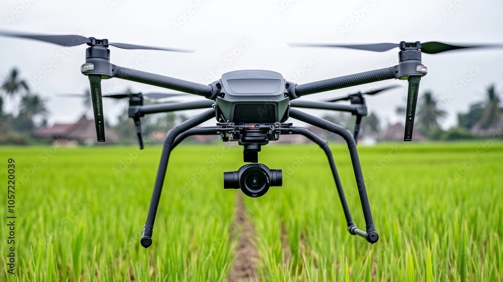 Drone with Camera Flying Over Green Field Aerial Photography Drone with Camera Flying Over Green Field Aerial Photography