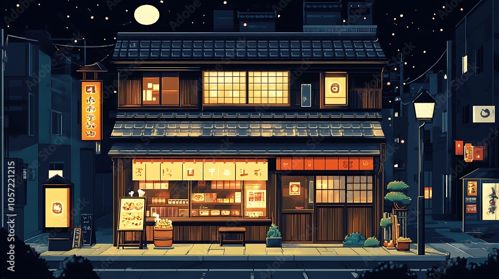 A cozy, illuminated restaurant on a quiet street at night, inviting patrons with its warm ambiance. A cozy, illuminated restaurant on a quiet street at night, inviting patrons with its warm ambiance.