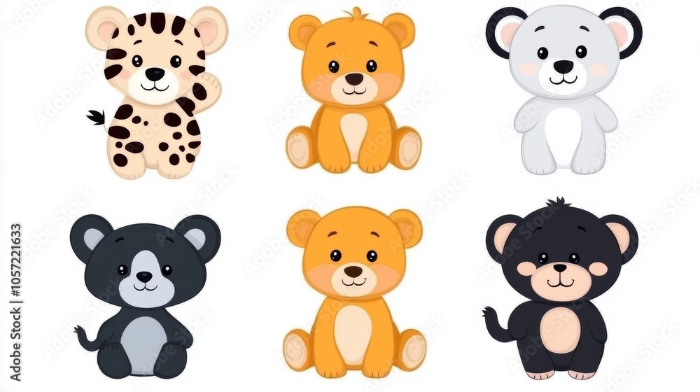 Cute Cartoon Animals Clip Art Set Bear Leopard Panda Black Bear Illustration Cute Cartoon Animals Clip Art Set Bear Leopard Panda Black Bear Illustration