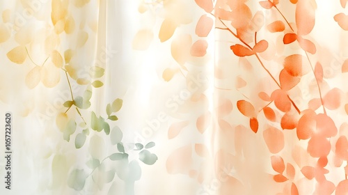 Watercolor Artistic using soft, brushy watercolor strokes, Soft Color, Single object picture - a light-colored shower curtain with soft floral patterns photo