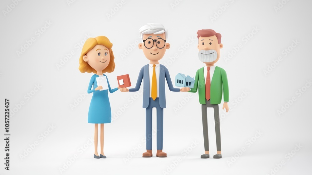 Businessman explains property loan terms to clients in engaging meeting scene Businessman explains property loan terms to clients in engaging meeting scene