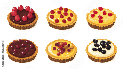 Dessert, cake isometric flat icon collection birthday fruit cakes vector illustration set